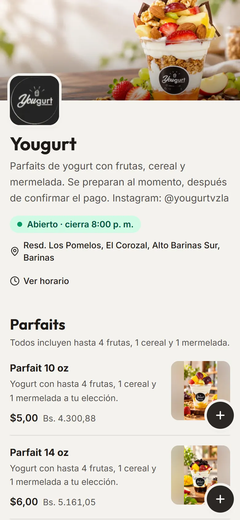 Carta de Yougurt en el celular
